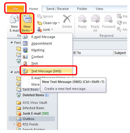 outlook 2010 sms gönderimi