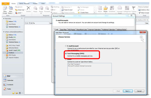 outlook 2010 sms kurulum